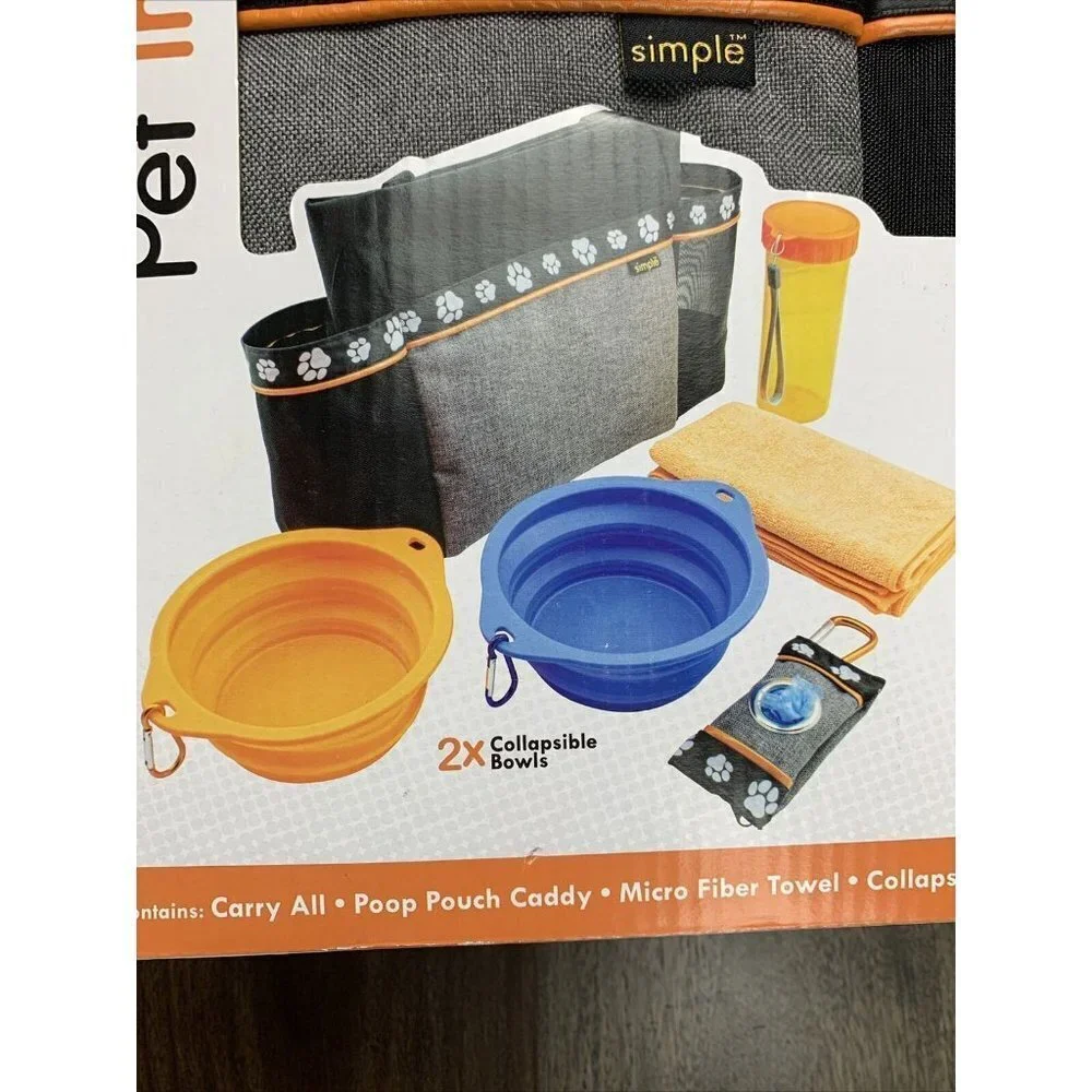 Simple Pet Travel Essentials 6 Piece Set W/ Carry Bag Dog Cat Kit Organizer NEW!